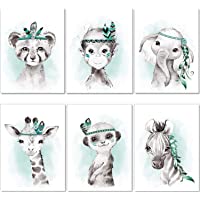 Los mejores  - artpin® Juego de 6 imágenes para habitación infantil- niños y niñas- en verde menta- plumas grises – Póster- bosque…